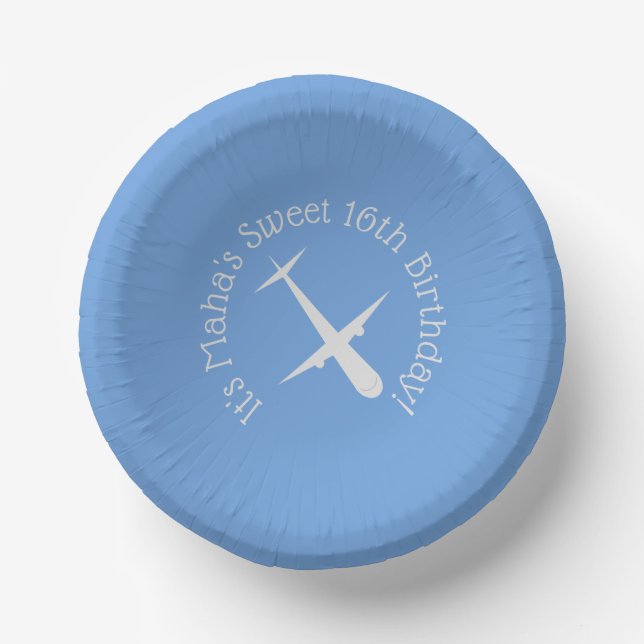 Airplane on Blue Personalized Paper Bowls (Front)