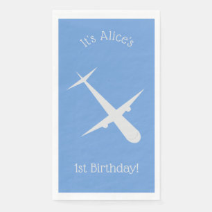 Airplane on Blue Personalized Paper Guest Towels