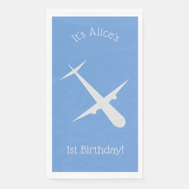 Airplane on Blue Personalized  Paper Guest Towels (Front)