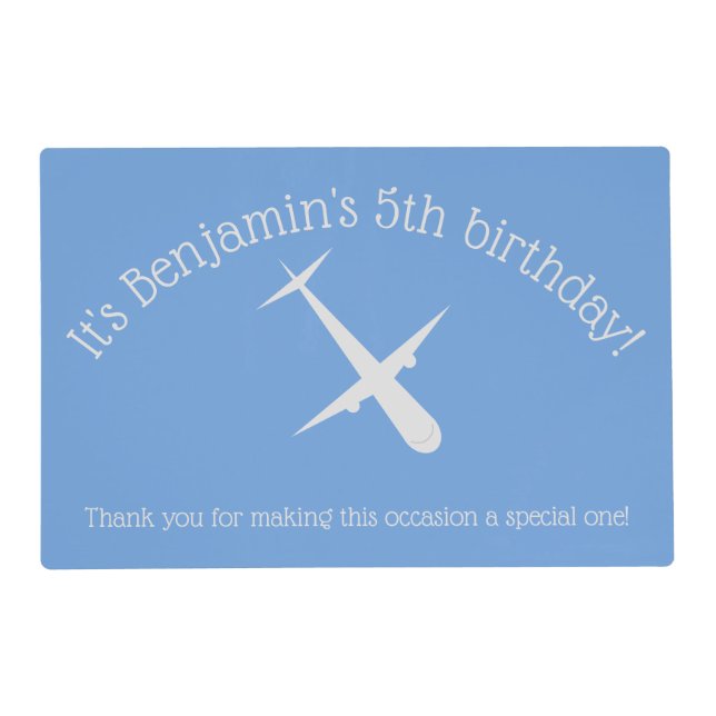 Airplane on Blue Personalized Placemat (Front)