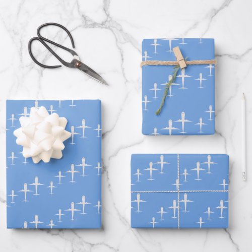 Airplane on Blue Personalized Wrapping Paper Sheets