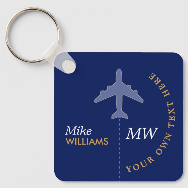 Airplane on Bluish Keychain with Name (Front)