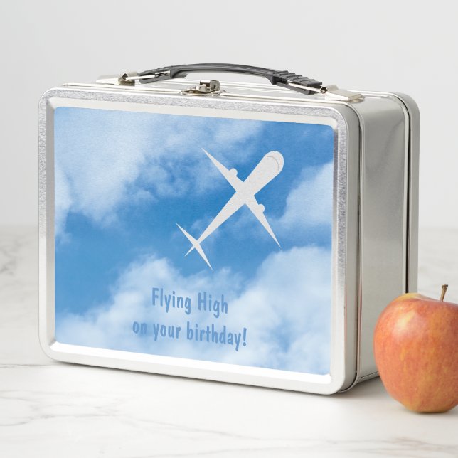 Airplane on Light Sky Blue, Customizable Metal Lunch Box (In Situ)