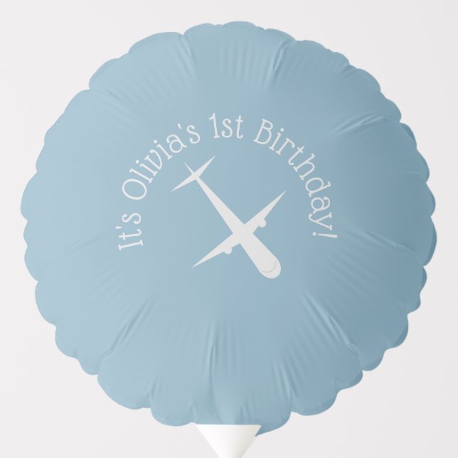 Airplane on Moonstone Blue, Personalized Birthday  Balloon (Front)