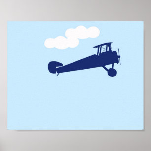 Airplane on plain pastel blue background. poster