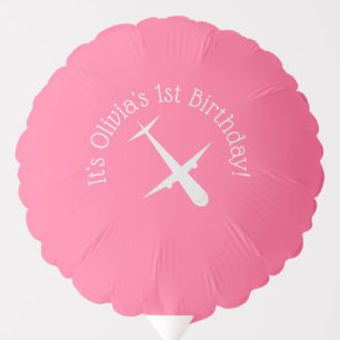 Airplane on Rosy Pink, Custom Message Birthday Balloon