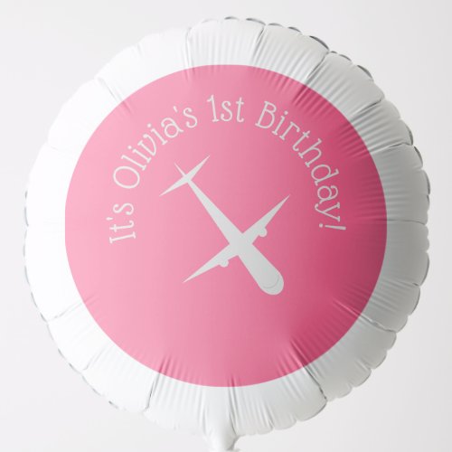 Airplane on Rosy Pink Personalized Birthday Helium Balloon