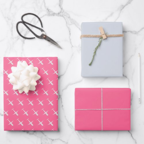 Airplane on Rosy Pink Wrapping Paper Sheets