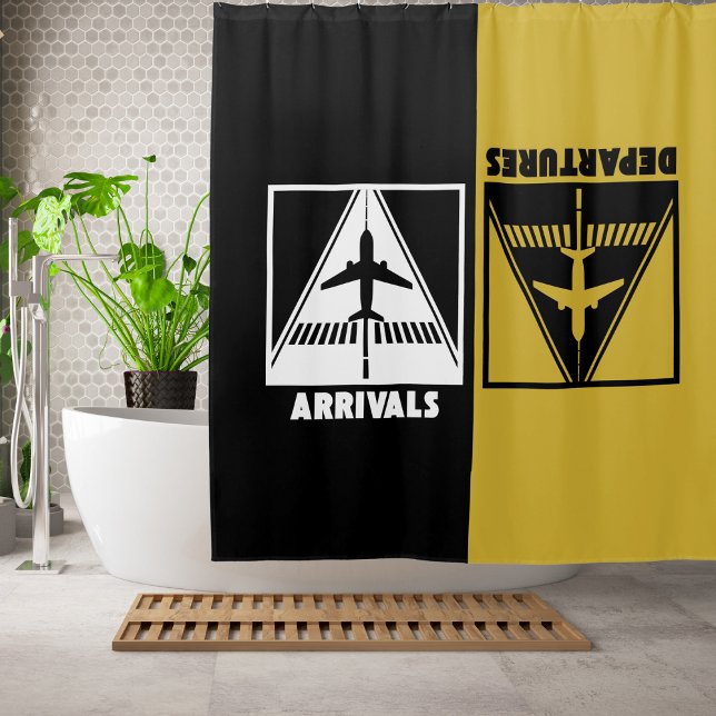 Airplane on Runway with Arrivals Departures,Travel Shower Curtain (Creator Uploaded)