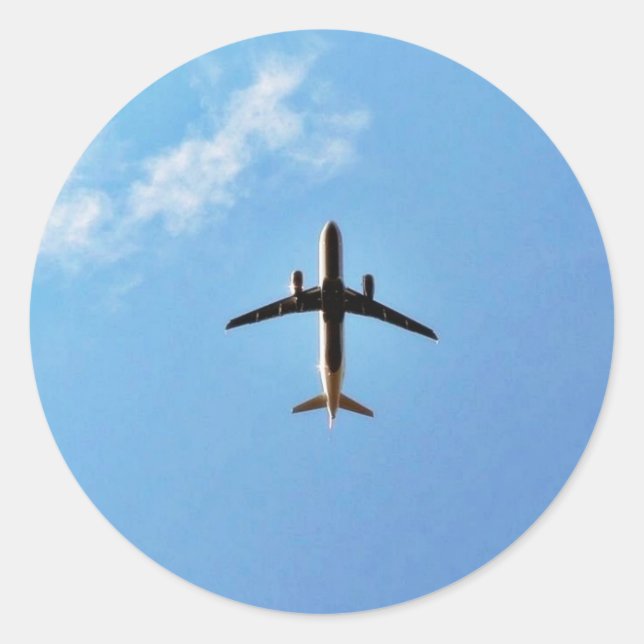 Airplane On Sky Classic Round Sticker (Front)