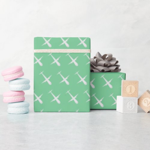 Airplane on Soft Green Wrapping Paper