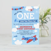 Airplane ONE Year Has Flown By 1st Birthday Invitation (Standing Front)