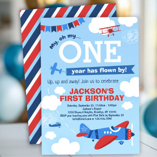 Airplane ONE Year Has Flown By 1st Birthday Invitation