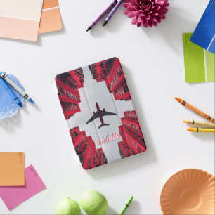 Airplane Over Red Buildings Monogram iPad Cover