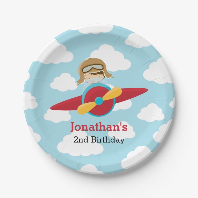 Airplane Paper Plates - Pilot Boy Birthday Baby (Front)