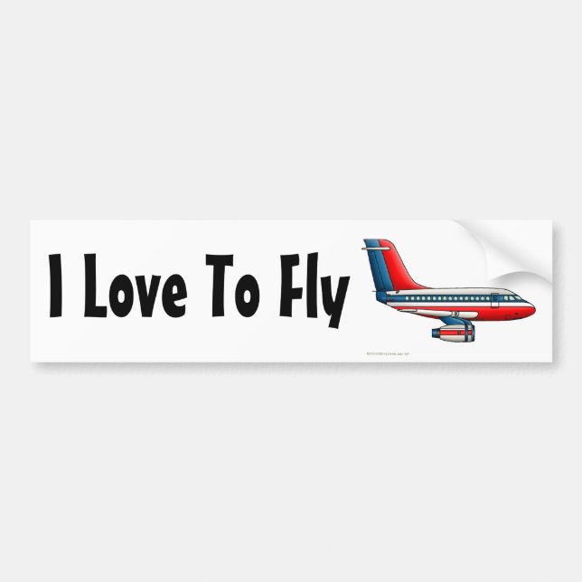 "Airplane Passenger Jet Plane, I Love To Fly… Bump Bumper Sticker (Front)