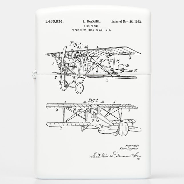Airplane Patent Diagram  Zippo Lighter (Front)
