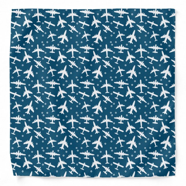 Airplane Pattern Blue White Bandana (Front)