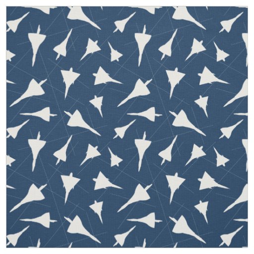 Airplane Pattern Blue White Supersonic Aircraft Fabric