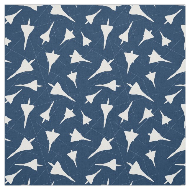 Airplane Pattern Blue White Supersonic Aircraft Fabric (Swatch)
