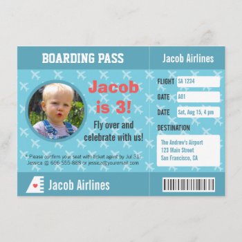 Airplane Pattern Boarding Pass Birthday Party Invitation by RustyDoodle at Zazzle