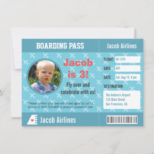Airplane Pattern Boarding Pass Birthday Party Invitation (Front)