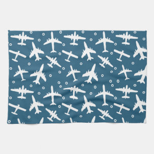 Airplane Pattern Dark Blue and White Aviation Kitchen Towel