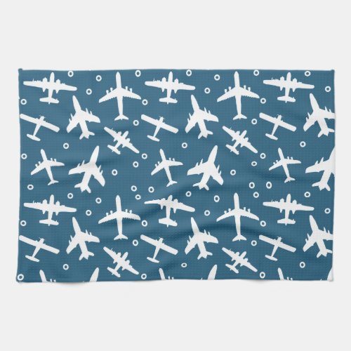 Airplane Pattern Dark Blue and White Aviation Kitchen Towel