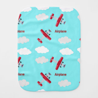 Airplane pattern on blue baby burp cloth