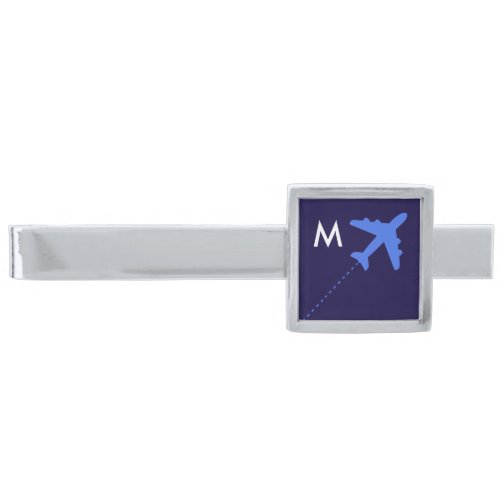 airplane personalized aviator silver finish tie clip