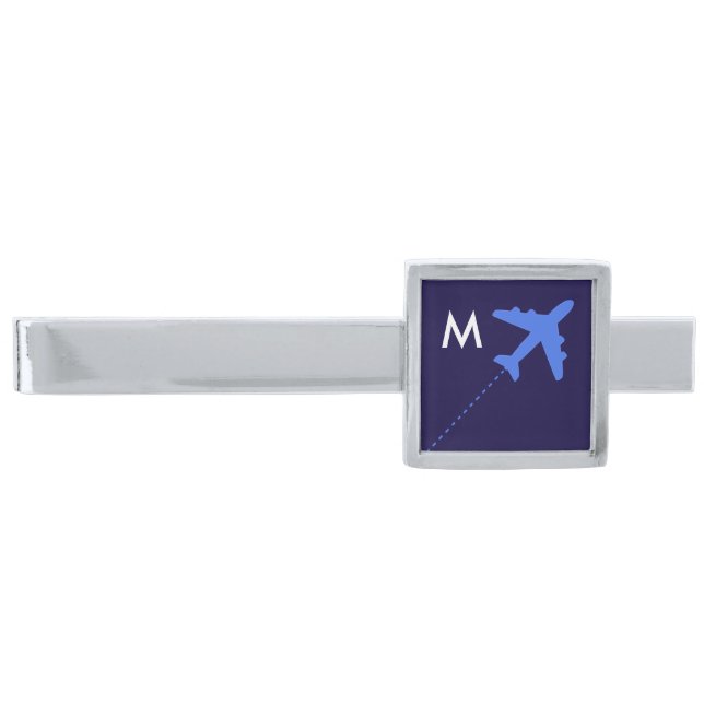 Airplane personalized aviator silver finish tie clip (Front)