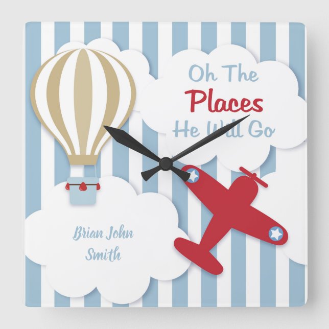 Airplane Personalized Baby & Kids Wall Clock (Front)