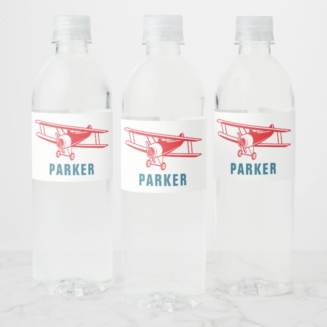Airplane Personalized Birthday Water Bottle Label (Bottles)