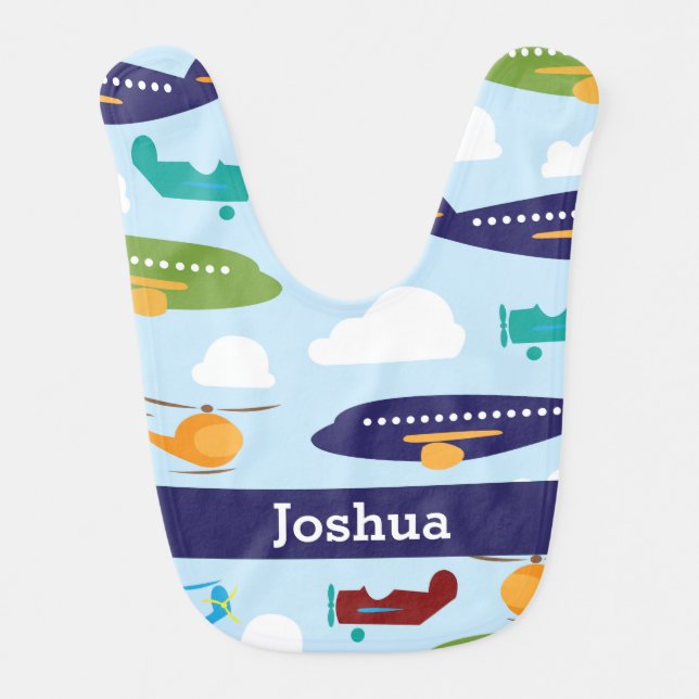 Airplane Personalized Boy's Baby Bib (Front)
