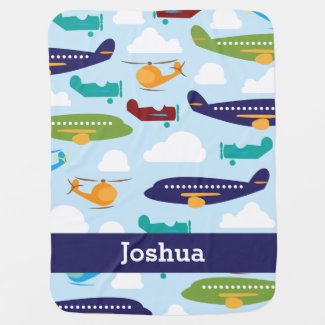 Airplane Personalized Boy's Baby Blanket