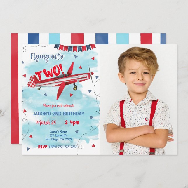 Airplane Photo Birthday Invitation (Front/Back)
