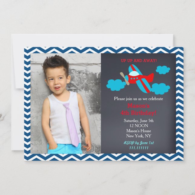 Airplane Photo Birthday Party Invitations (Front)