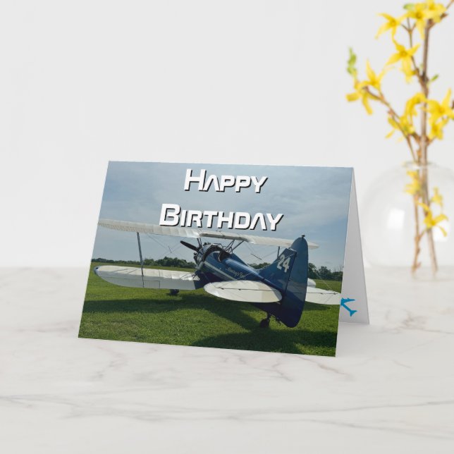 Airplane photo, Cool Aviation Pilot Birthday Card (Yellow Flower)