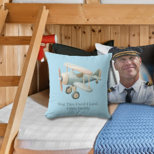 Airplane Photo "Hug This Until I Land" Baby Boy Throw Pillow