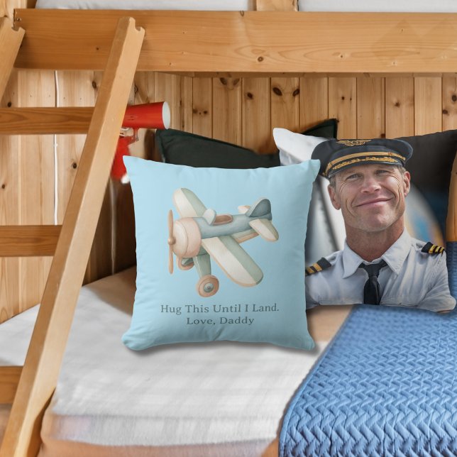 Airplane Photo "Hug This Until I Land" Baby Boy Throw Pillow (Creator Uploaded)