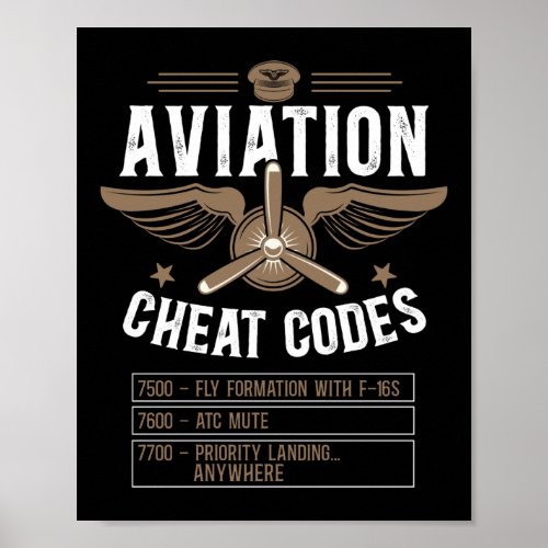 Airplane Pilot Aircraft Aviation Cheat Codes 7500 Poster