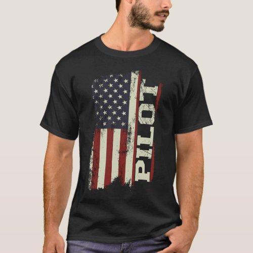 Airplane Pilot Aircraft Pilot Usa American Flag T_Shirt