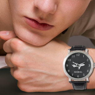 Airplane Pilot Aviation Black and White Custom Watch