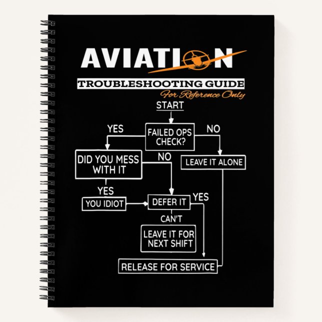 Airplane Pilot Aviation Trouble Shooting Guide Notebook (Front)