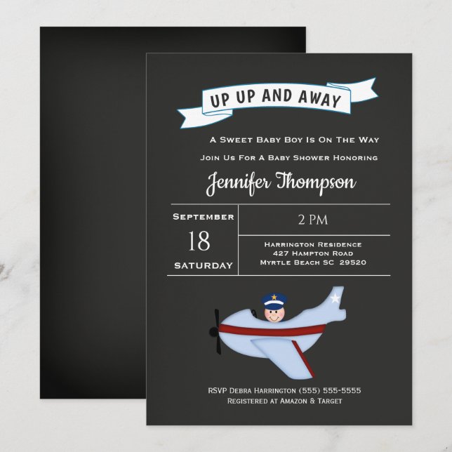 Airplane Pilot  Baby Boy Shower Invitation (Front/Back)