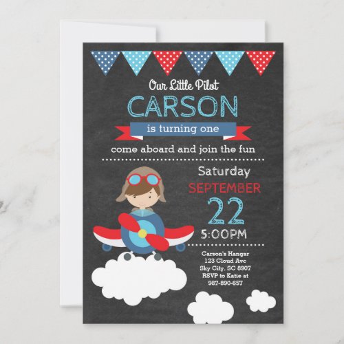 Airplane Pilot Birthday Invitation