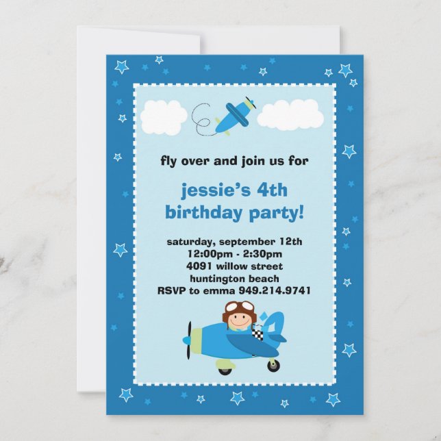 Airplane Pilot Birthday Party Invitation (Front)