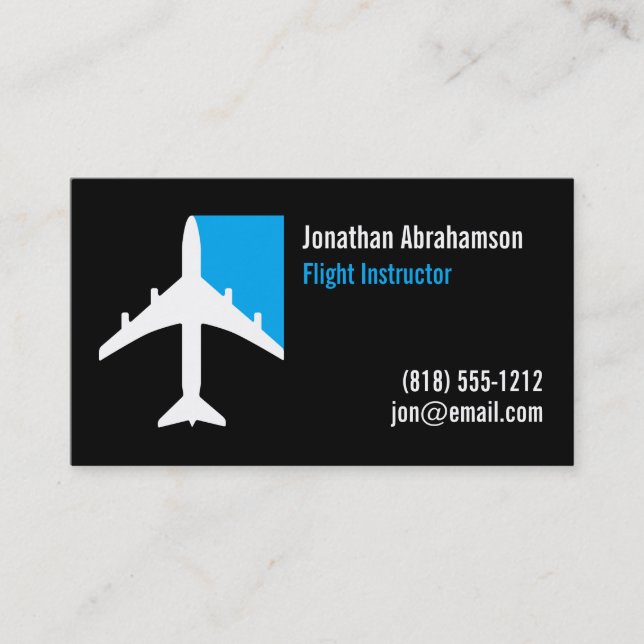 Airplane Pilot Business Cards Black Blue and White (Front)