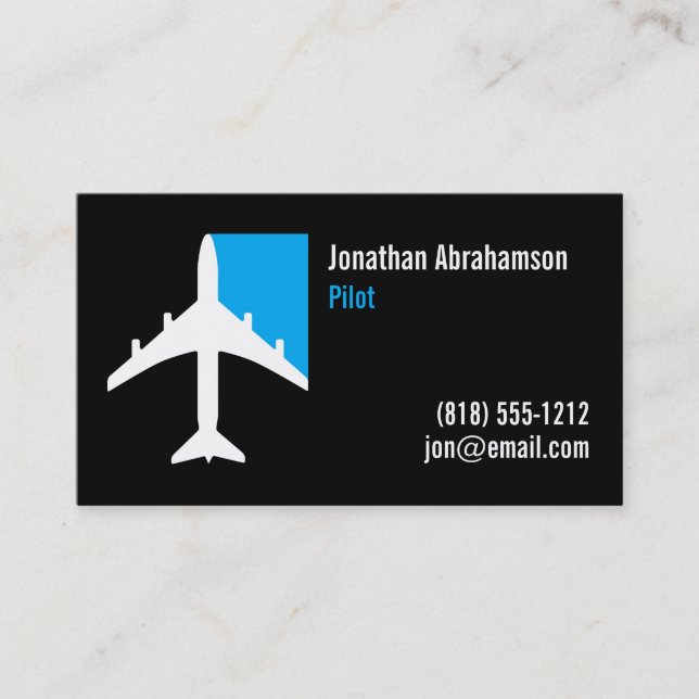 Airplane Pilot Business Cards Black Blue and White (Front)