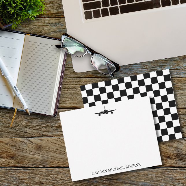 Airplane Pilot Captain Modern Black and White  Note Card (Creator Uploaded)